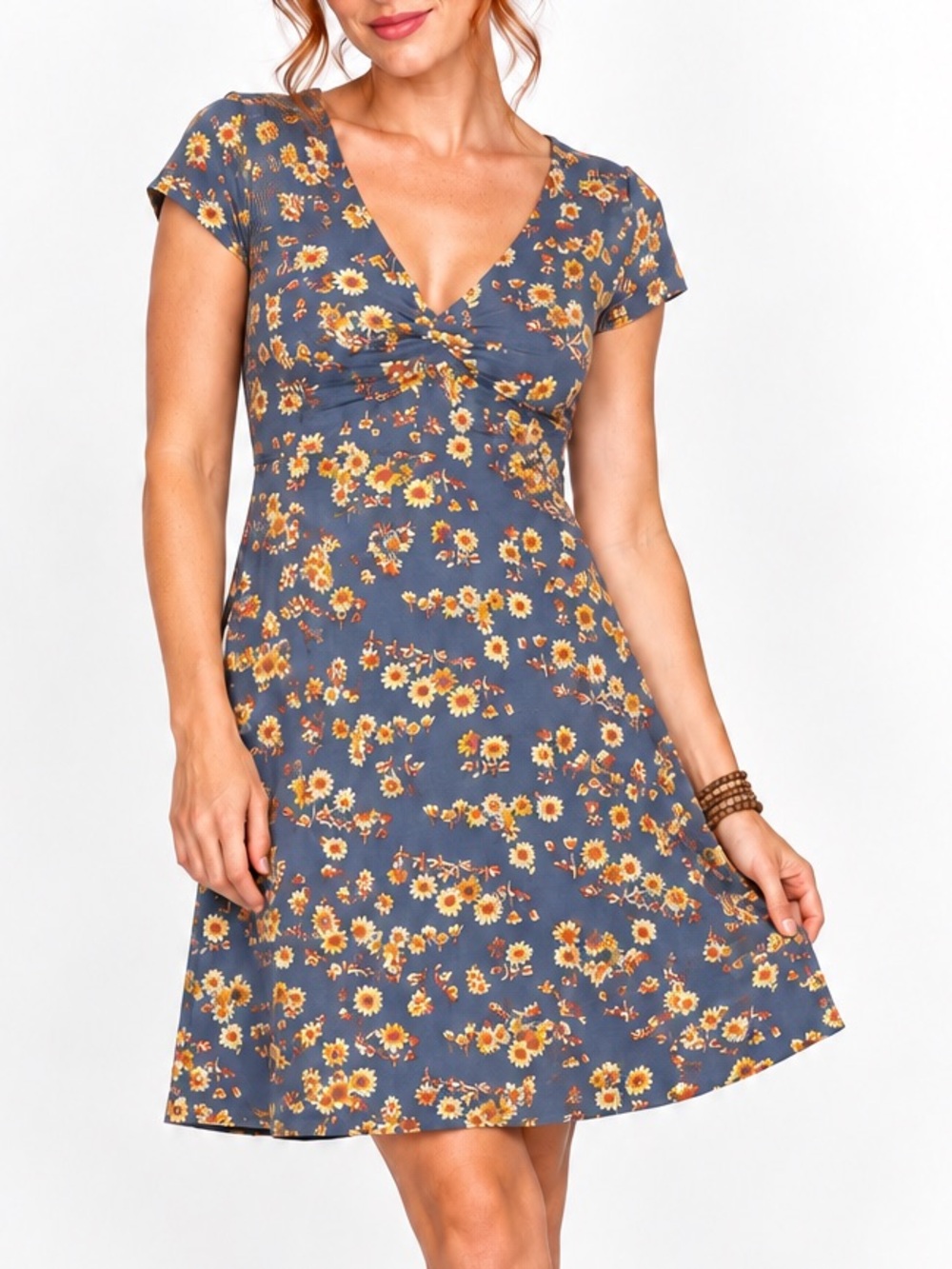Toad & Co Organic Cotton/Tencel Blue Daisy Fall Floral A-Line Knit Dress Size L